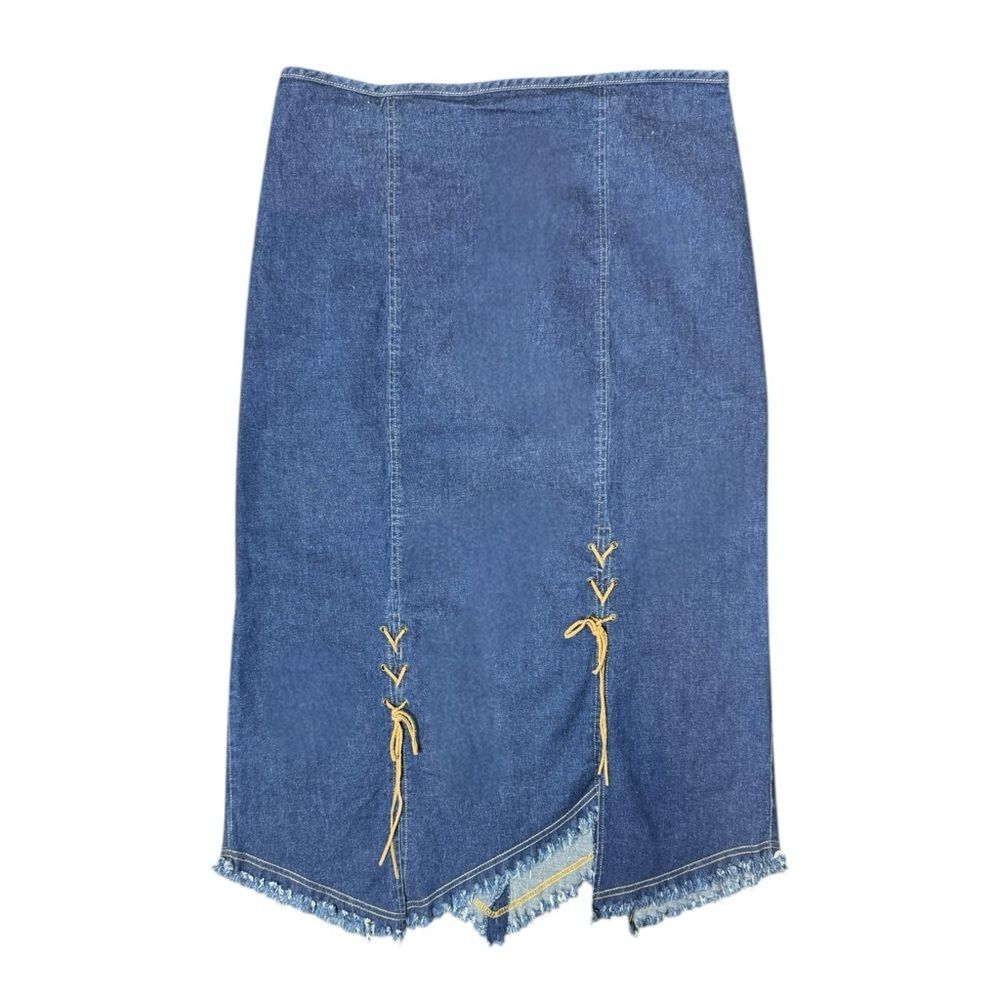 Y2K Morningside Jeanswear Blue Denim Asymmetrical Lace-up Maxi Skirt Size 12